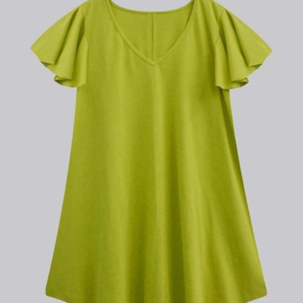 A.T.U.N. Lime Green Flutter Sleeve V-Neck Tunic 3X